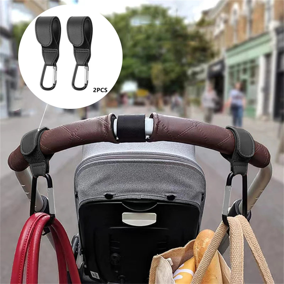 2pcs PU Leather Baby Bag Stroller Hook Pram Rotate 360 Degree Rotatable Cart Organizer Pram Hook Crochet Stroller Accessories