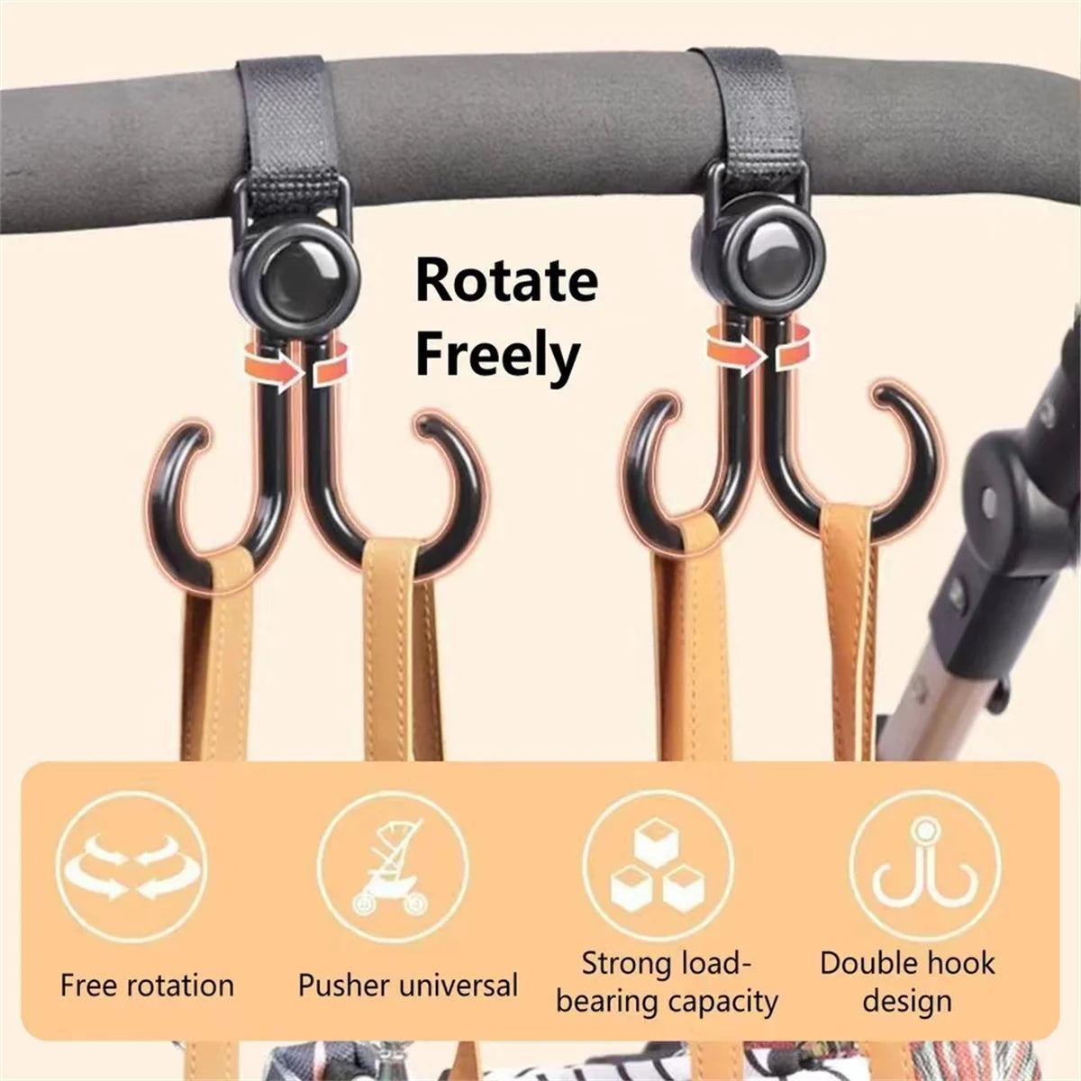 2pcs PU Leather Baby Bag Stroller Hook Pram Rotate 360 Degree Rotatable Cart Organizer Pram Hook Crochet Stroller Accessories