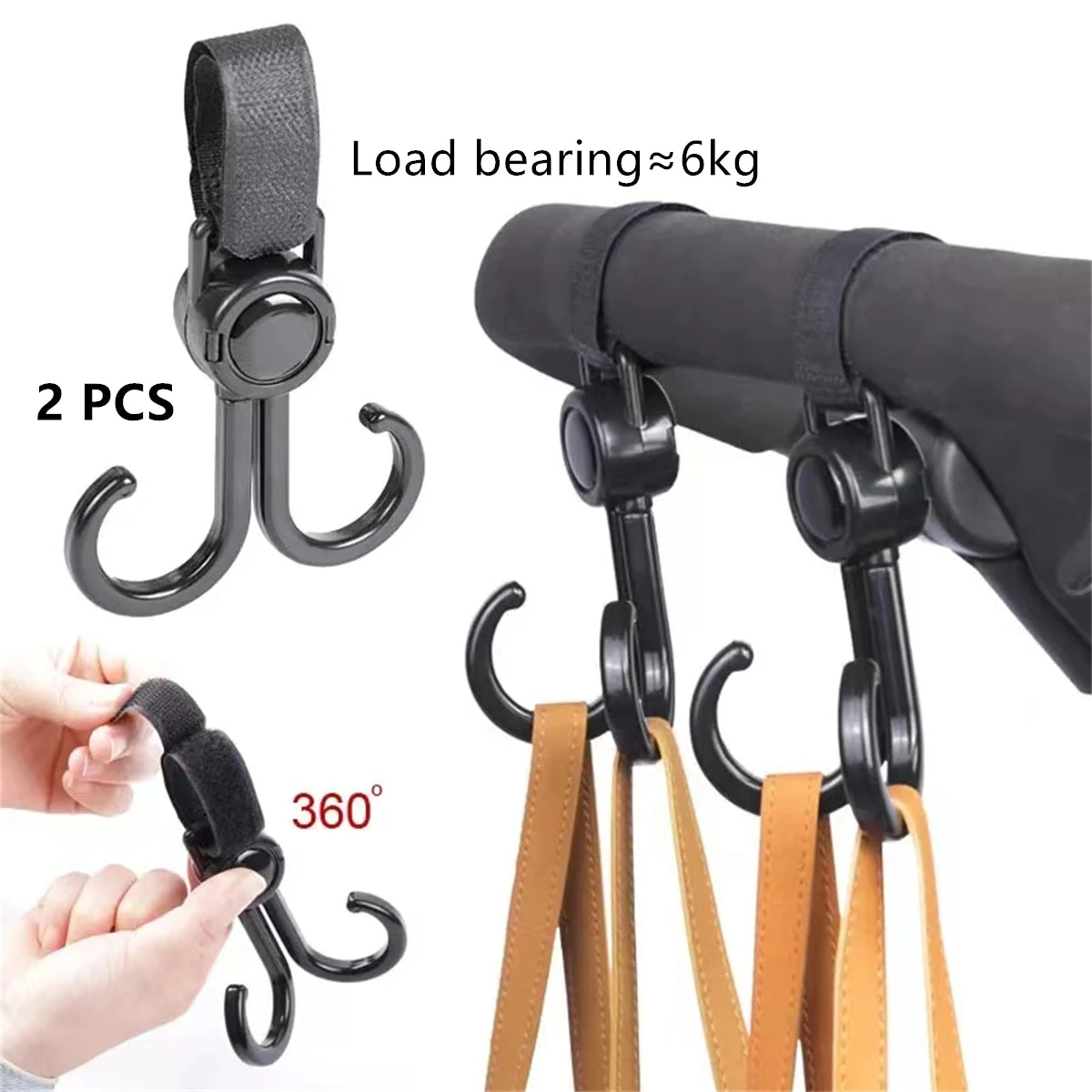 2pcs PU Leather Baby Bag Stroller Hook Pram Rotate 360 Degree Rotatable Cart Organizer Pram Hook Crochet Stroller Accessories
